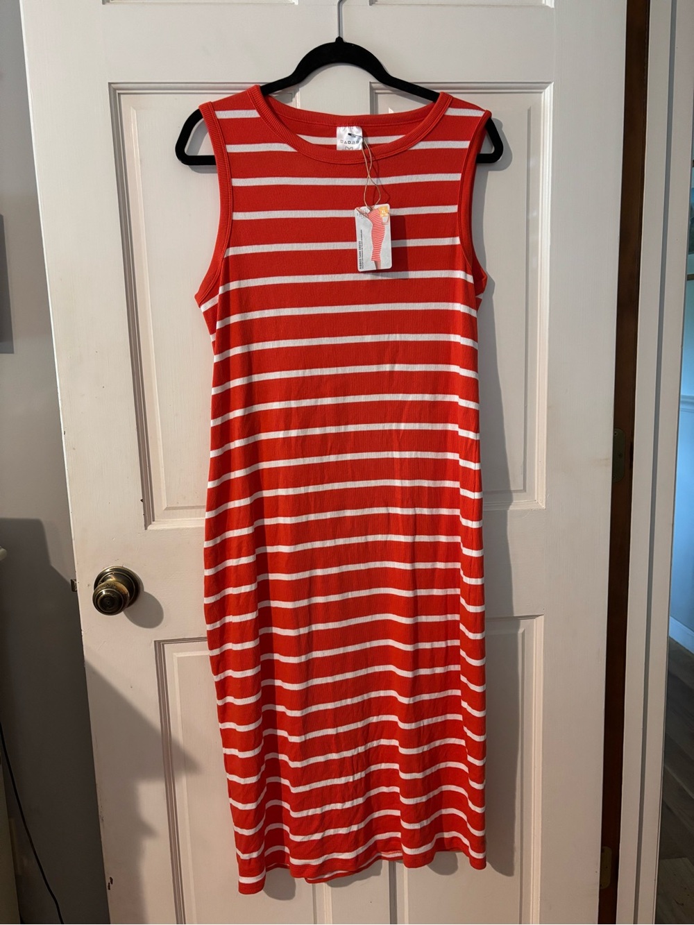 NWT Serra orange and White Striped ribbed tank Sleeveless Knit Dress